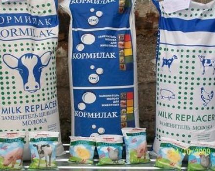 Instructions for use and composition of Kormilak for calves, feeding rates