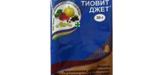 Instructions pour l'utilisation du médicament Tiovit Jet pour le traitement des raisins, les temps d'attente et les dosages