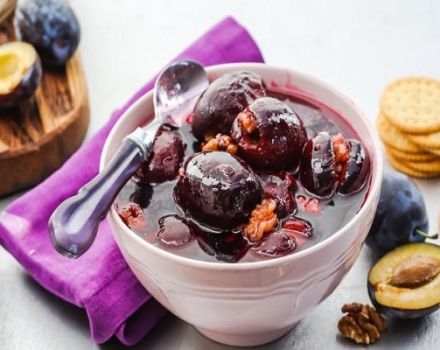 Ang isang simpleng recipe para sa plum jam na may mga walnut para sa taglamig