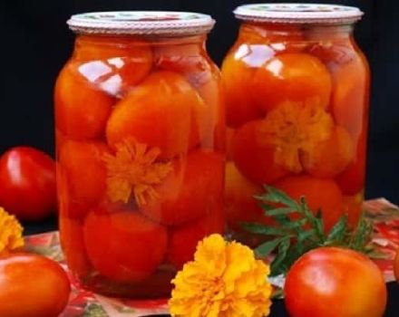 Marjoi tomaatteja talveksi marigoldeilla ja vaiheittainen resepti litrapurkissa