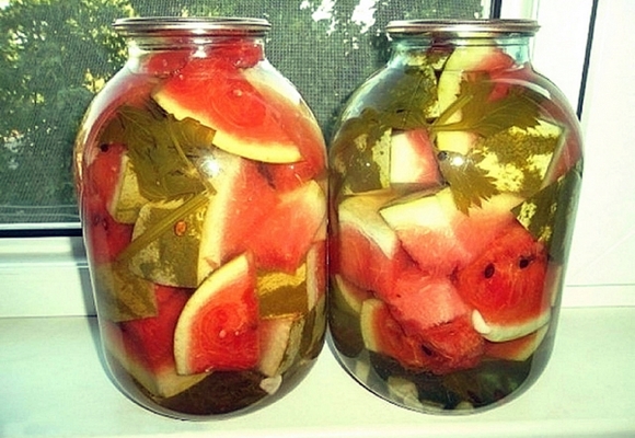 pickled watermelons in a jar