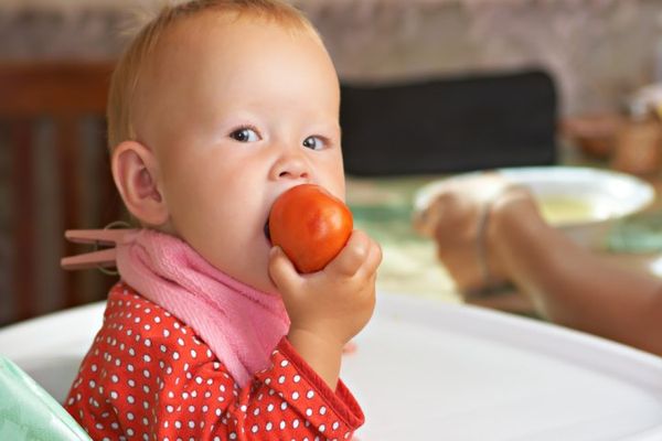 طفل يأكل الطماطم