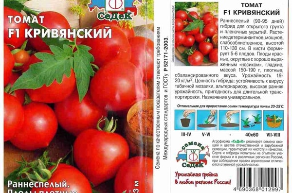 ulkonäkö tomaatti Krivyansky