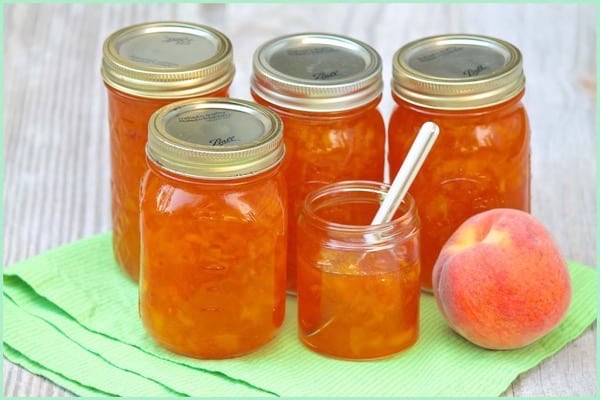 peach jam in jars