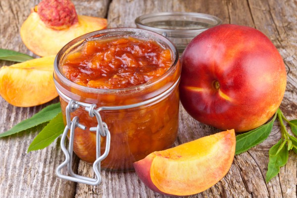 peach jam in a jar