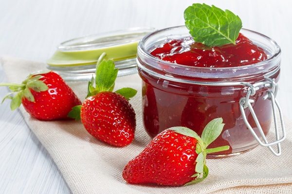 strawberry jam in a small jar