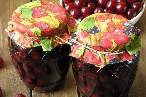 compote with cherries in a jar