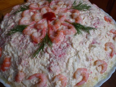 Seafood with shrimps and capelin caviar