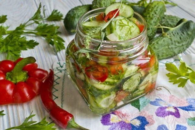cucumbers with onions and herbs