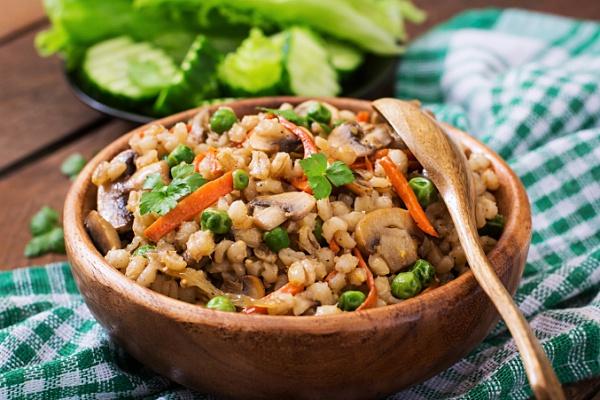 pearl barley with vegetables and fish