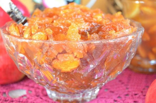 Apple jam with dried apricots and almonds